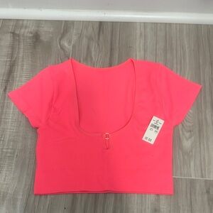 NWT Aerie Vibrant Pink Scoop Neck Crop Top